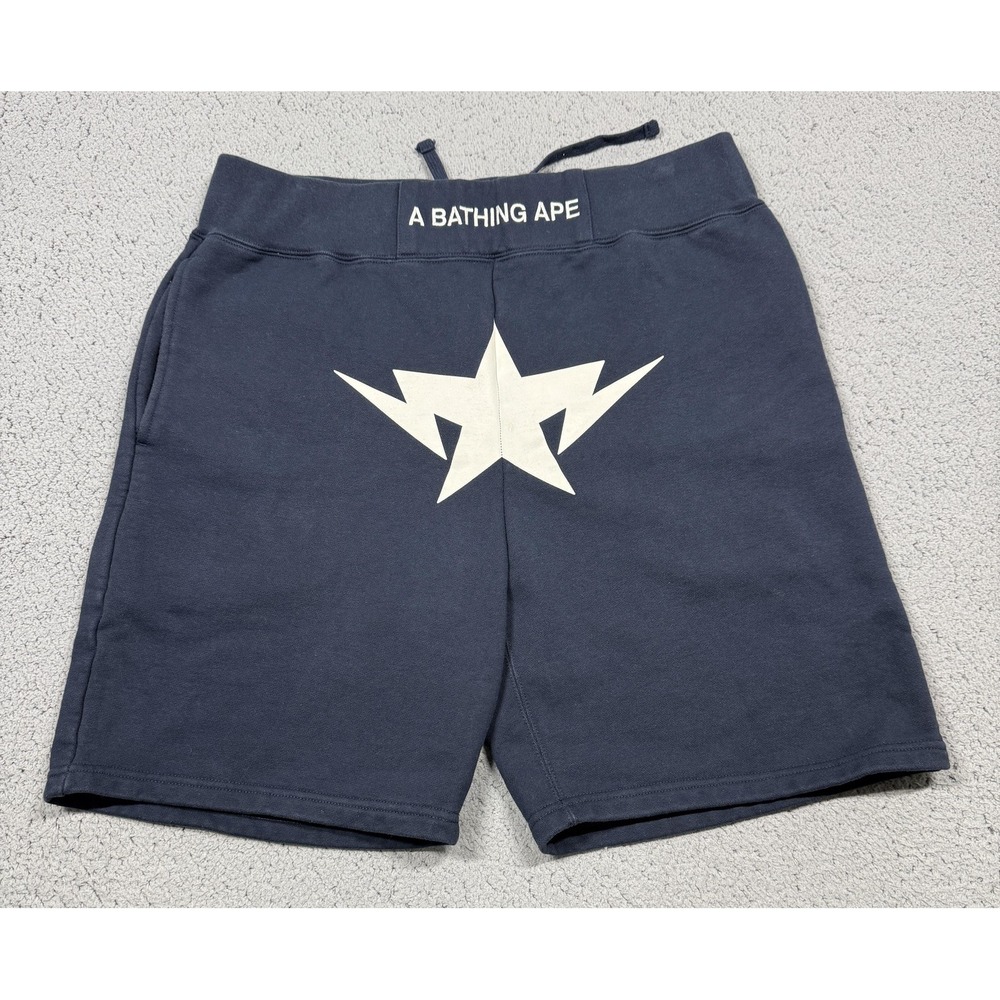 A Bathing Ape Shorts Mens XL 36 Blue Sweat Fleece Star Graphic Logo 8 Inseam